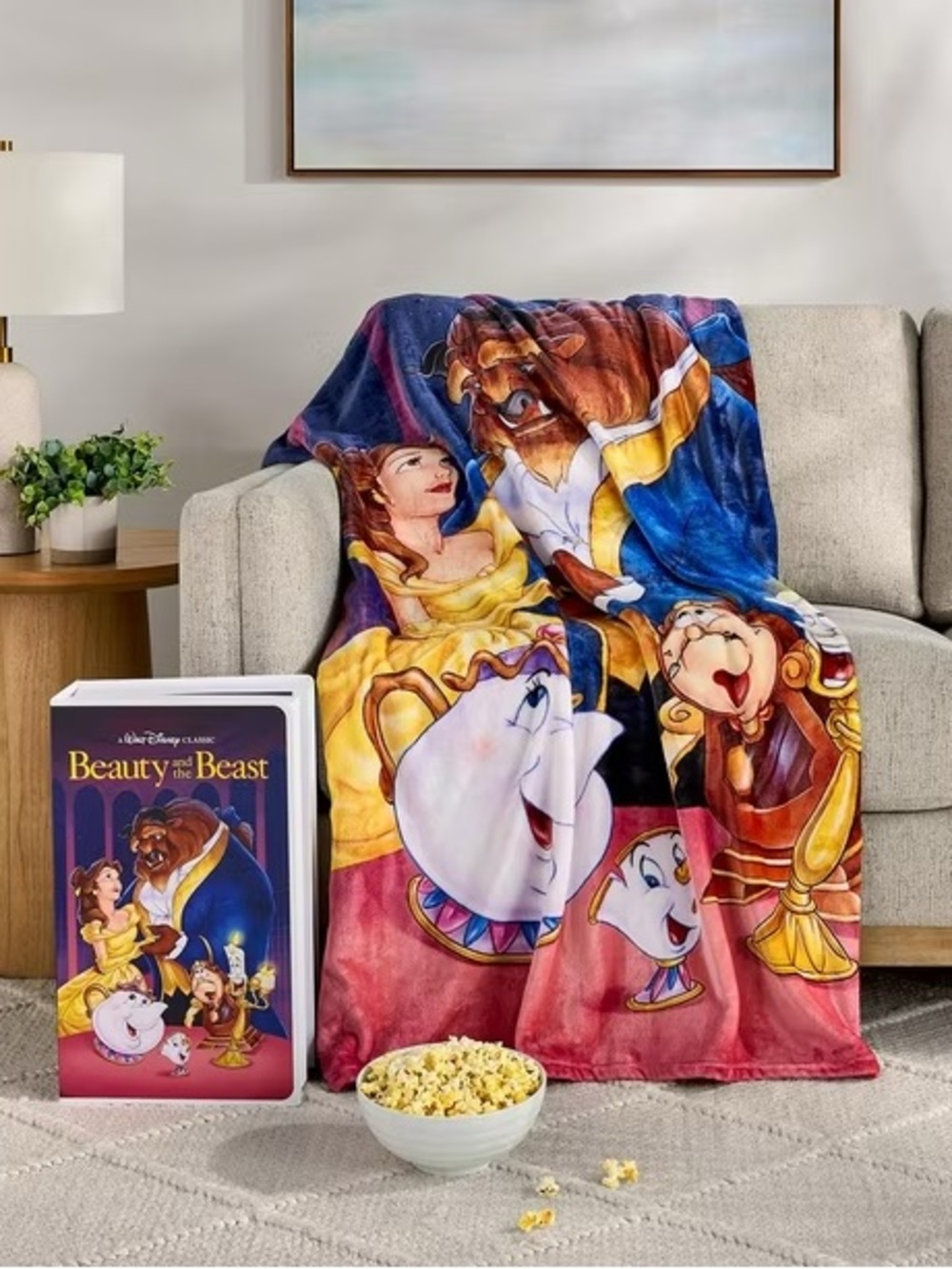 Disney Beauty and the Beast VHS Box Throw Blanket Retro Classic Collectible New